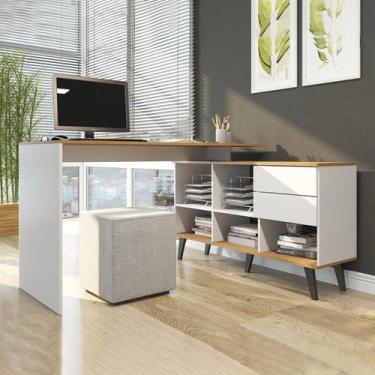 Imagem de Escrivaninha com Estante Nicho 137x128 Cm 2 Gavetas Pés Retrô MDP Bran