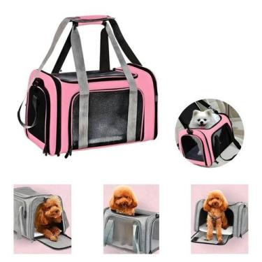 Imagem de Bolsa Rosa Para Transporte Pet Cães e Gatos Viagem Passeio Veterinário
