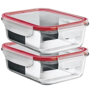 Imagem de Marmita Vidro Potes Retangular Hermético Kit 2x 1500ml - NK