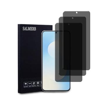 Imagem de SALMERB Pacote com 3 protetores de tela antiespião de privacidade compatíveis com Galaxy S25 FE Película de dureza 9H antiarranhões (preto transparente)