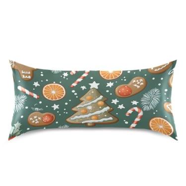 Imagem de Blueangle Fronha de cetim de biscoitos de Natal para cabelo e pele, fronha de seda, tamanho king (50,8 x 101,6 cm) - Capas de almofada de cetim refrescantes com fecho de envelope (76)