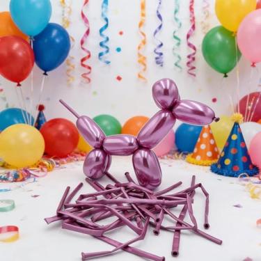 Imagem de 20 peças de balões longos para guirlanda de balões espessamento magro látex torcendo animais modelando decorações de festa de casamento Natal aniversário (rosa vermelha, 30 cm)