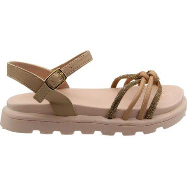 Imagem de Sandália Infantil Camin Tiras Strass Nózinho Duplo Menina, 32, Bege