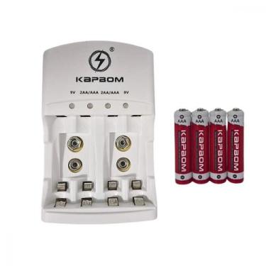 Imagem de Carregador de Pilhas com LED + 04 Pilhas AAA Recarregáveis Kapbom KA-1