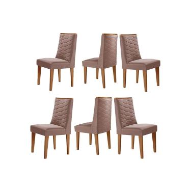 Imagem de Kit 6 Cadeiras de Cozinha Dafne 6 Un Madeira Capuccino/Linho Capuccino - Rufato