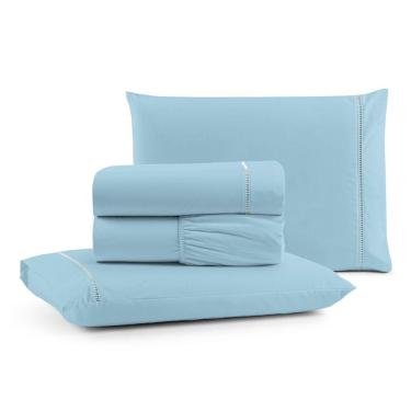 Imagem de Jogo Cama Lençol Bali Casal Padrão Percal 180 Fios 100% Algodão Ponto Palito 4 Peças - Azul Claro
