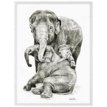 Imagem de Quadro Decorativo Família Elefantes Moldura Branca 33X24Cm