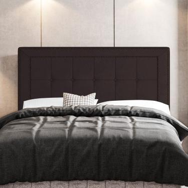 Imagem de Cabeceira Cama Box Casal Luxor 140cm com Tachas e Frame Corano Marrom - Abmaza