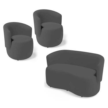 Imagem de Kit 2 Poltronas e 1 Namoradeira Aisha Orgânica Veludo Preto - Abmaza
