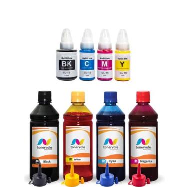 Imagem de Refil e 4 Tintas de 500ml Compatível Com Canon GI-190 GI190 - Toner Va