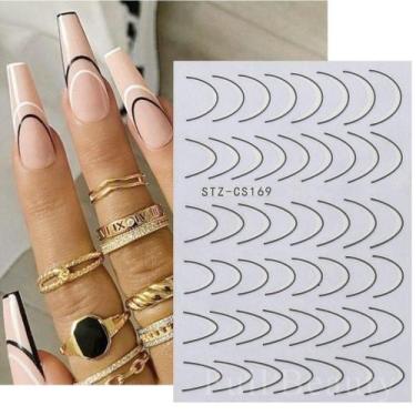 Imagem de Adesivo de Unhas Stz-C para Decoração 3d Gradiente Linha Francesa Azul