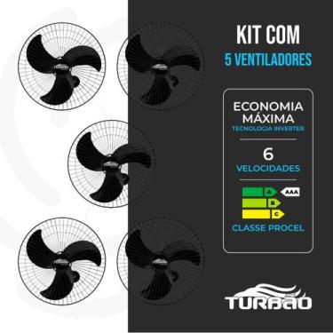 Imagem de Kit 5 Ventiladores de Parede 60cm Turbão Oscilante Bivolt 200W, Bivolt