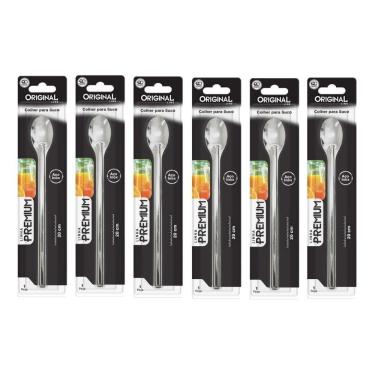 Imagem de Jogo De Colher 20 Cm Com 6 Pçs Inox Colheres Milk Shake Suco