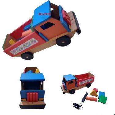 Imagem de Brinquedo Pedagógico Educativo Em Madeira Caminhão C/ Figuras Geométri