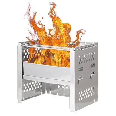 Imagem de Fogão de lenha para acampar churrasco portátil para exteriores suporte para panelas queimador de churrasco de aço inoxidável para caminhadas ou piquenique, prateado, 19 * 15 cm