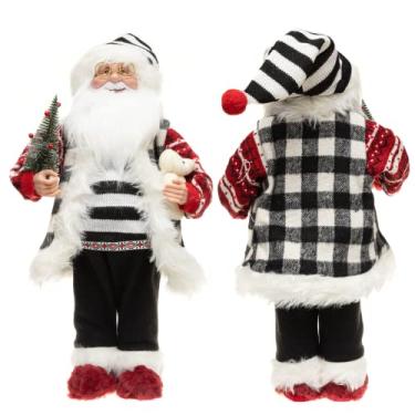 Imagem de Papai Noel Boneco Enfeite Luxo 45cm Sueter Listrado Ursinho Decoracao Natalina