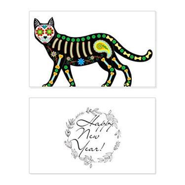 Imagem de Bone Heart Black Cat Halloween Terror Ano Novo Cartão de felicitações Bless Mensagem presente