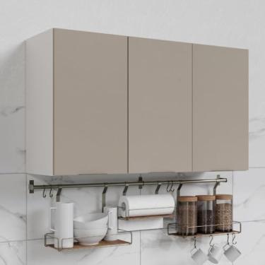 Imagem de Armário Aéreo 3 Portas 120cm Puxador 150cm Ipanema Cabecasa Madeiramadeira Fendi Trama/branco