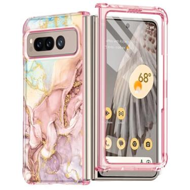 Imagem de Avocase Capa para Google Pixel Fold, protetor de tela frontal integrado, padrão de mármore com glitter dourado, capa protetora de policarbonato rígido fino à prova de choque para Google Pixel Fold