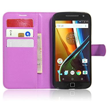 Imagem de Capa para Moto G4 Plus, carteira flip de couro PU premium com compartimento para cartão, suporte e fecho magnético [capa interna de TPU à prova de choque] Compatível com Moto G4 Plus