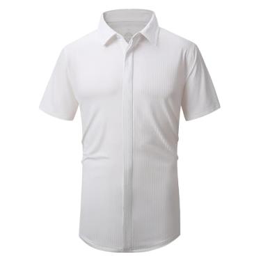 Imagem de Alex Vando Camisa masculina canelada de malha elástica em 4 direções para homens, Branco, M