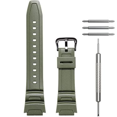 Imagem de Pulseira de relógio de resina compatível com Casio W218H AE-1200 AE1000 AE-1300 F108WH WS1600H pulseira de substituição esportiva à prova d'água (fivela preta militar)