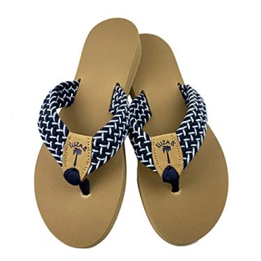 Imagem de Eliza B. Sandália macramê oceano na sola amêndoa, Azul, 41