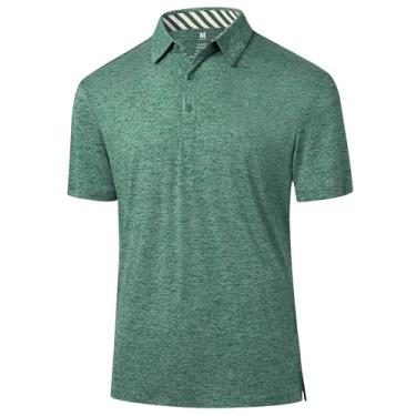 Imagem de Camisetas masculinas de desempenho polo de golfe: camisa de manga curta elástica com absorção de umidade de secagem rápida atlética sem rugas tops de verão, Verde, GG