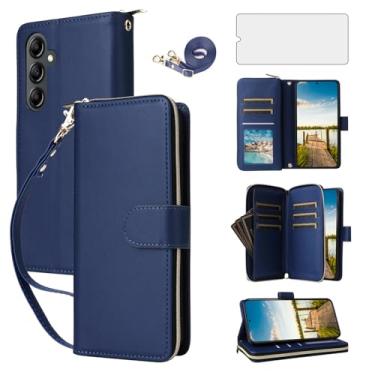 Imagem de Asuwish Capa de celular para Samsung Galaxy A14/M14 5G com protetor de tela de vidro temperado e carteira com zíper e compartimento para cartão com suporte flip acessórios para celular A 14 4G 14A 14M