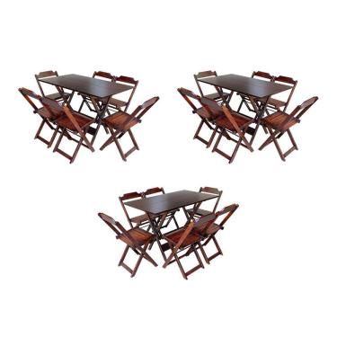 Imagem de Kit 3 Conjuntos de Mesa Dobravel com 6 Cadeiras de Madeira 120x70 para Restaurante e Bar - Imbuia