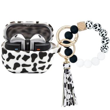 Imagem de PowerDriver Capa compatível com Samsung Galaxy Buds 3 e Galaxy Buds 3 Pro (2024), linda capa protetora de silicone de carregamento sem fio com pulseira chaveiro para mulheres e meninas (vaca)