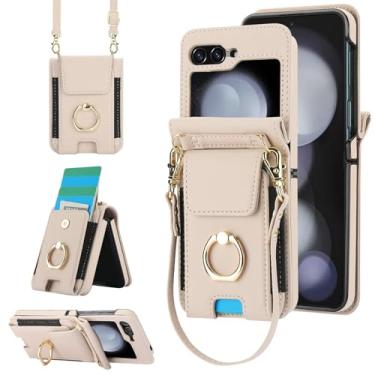 Imagem de Capa de telefone para Samsung Galaxy Z Flip 6 5G 2024 capa carteira com anel e alça de pulso transversal cordão suporte para cartão de crédito slot suporte bolsa de couro celular ZFlip6 Z6 G Flip6