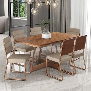 Imagem de Conjunto Sala de Jantar 6 Cadeiras Charlotte Carraro Nogal com Rose