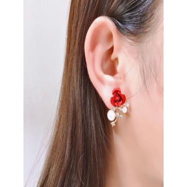 Imagem de Brinco Rosas Flor Feminino Strass Pedra Festa Casamento Luxo - anjo da