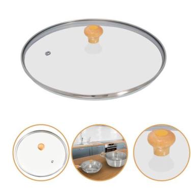 Imagem de Tampa de Vidro Temperado 24/25cm com Puxador de Madeira Para Panela Fr