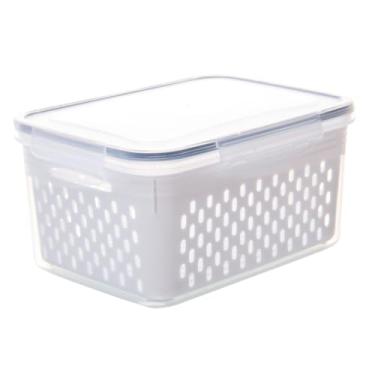 Imagem de LYOR - Pote Hermético com Cesto Escorredor Branco de Plástico 3.1L - Organização de Alimentos - Porta Mantimentos com Tampa Hermético