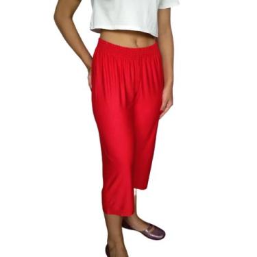 Imagem de Calça Feminina Corsário Soltinha Elástico Lisa Viscolycra Pp Ao Plus S