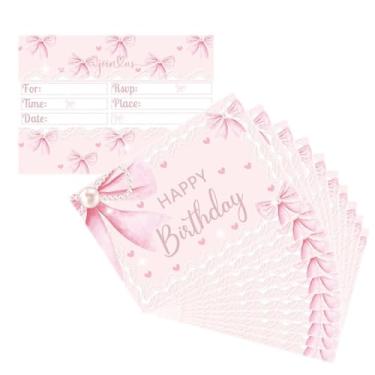 Imagem de OUSHISS 24 peças de cartões de convite de festa de aniversário com laço rosa, artigos de festa de aniversário, artigos de decoração de festa infantil com laço