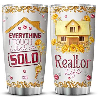 Imagem de KOIXA Copo de café imobiliário 590 ml Everything I Touch Turns To Sold Presente engraçado de corretor de imóveis para mulheres copo de café isolado aço inoxidável presentes de aniversário para