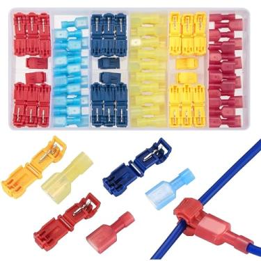 Imagem de QOOSIKICC Conectores de Fio T-Tap de 120 Peças, Conectores de Terminais de Fio Elétrico de Emenda Rápida, T Taps Auto-Decapagem Macho Isolado, Desconexões Rápidas, Kit de Terminais de Pá para Fiação A