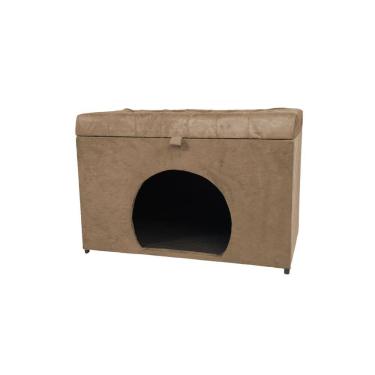 Imagem de Puff Baú Pet Casa P/ Cachorros E Gatos Em Suede - Bege Claro