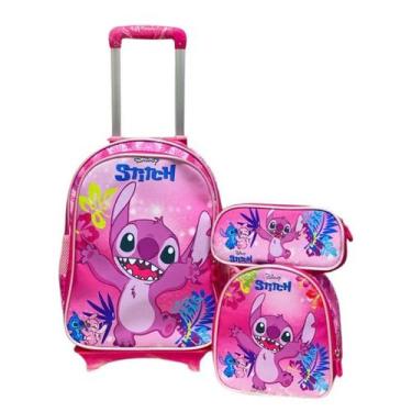 Imagem de Kit Mochila com Rodinhas Lancheira Estojo escolar - Mochilaseb, Stitch