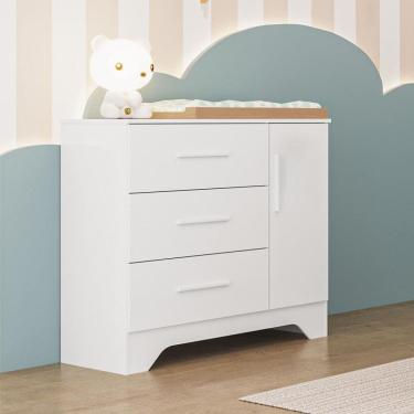 Imagem de Guarda Roupa Infantil 1 Portas 3 Gavetas MDF Popy Retro Peroba
