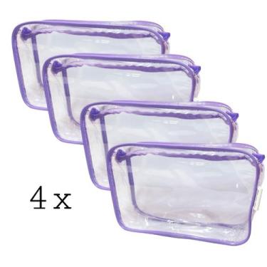 Imagem de Kit com 4 necessaire transparente e LÍLAS 23x15 - Gii Matos Makeup