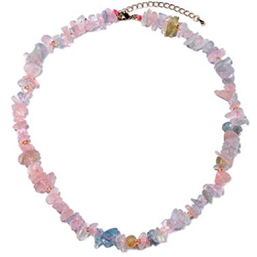 Imagem de Jewever Colar de cristal de quartzo rosa ametista, chakra, pedra rolada para mulheres, cristais de cura e pedras preciosas trazem riqueza e sorte, equilíbrio meditação joias presentes (40,64 cm + 5 cm), Pedra, Moganita