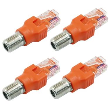 Imagem de Jiozermi Adaptador conversor RF para RJ45, adaptador coaxial para Ethernet coaxial Rf F fêmea para conversor macho RJ45 para testador de linha (laranja)