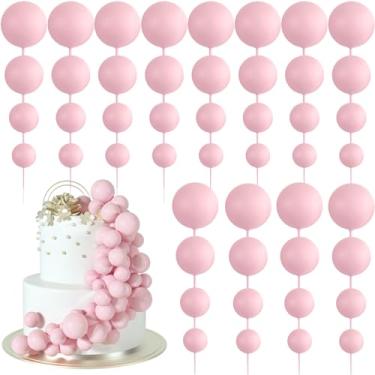 Imagem de BOUBONI 48 peças de enfeite de bolo, enfeites de bolo, topos de cupcake de espuma, bolas de bolo, decorações para festa de aniversário, casamento, aniversário, decoração de bolos (rosa)