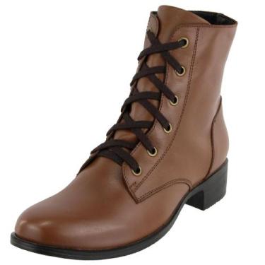 Imagem de Coturno Feminino Couro Cano Baixo Amarração - s/marca, Conhaque, 33