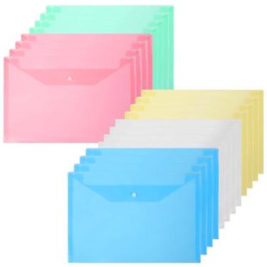 Imagem de Vicloon Pacote com 20 envelopes plásticos de poliéster, pastas de documentos transparentes A4, envelopes de arquivo de plástico de cores sortidas com fecho de pressão para organização de escritório e