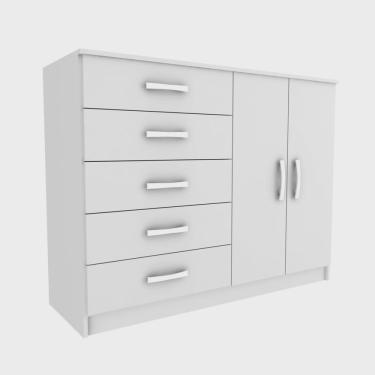 Imagem de Cômoda Infantil 2 Portas 5 Gavetas Austin Evidência Móveis Branco